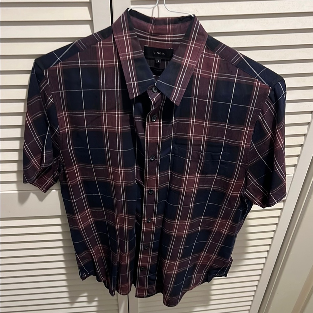 Vince Maroon and Navy Casual Button Down Shirt Classic Fit